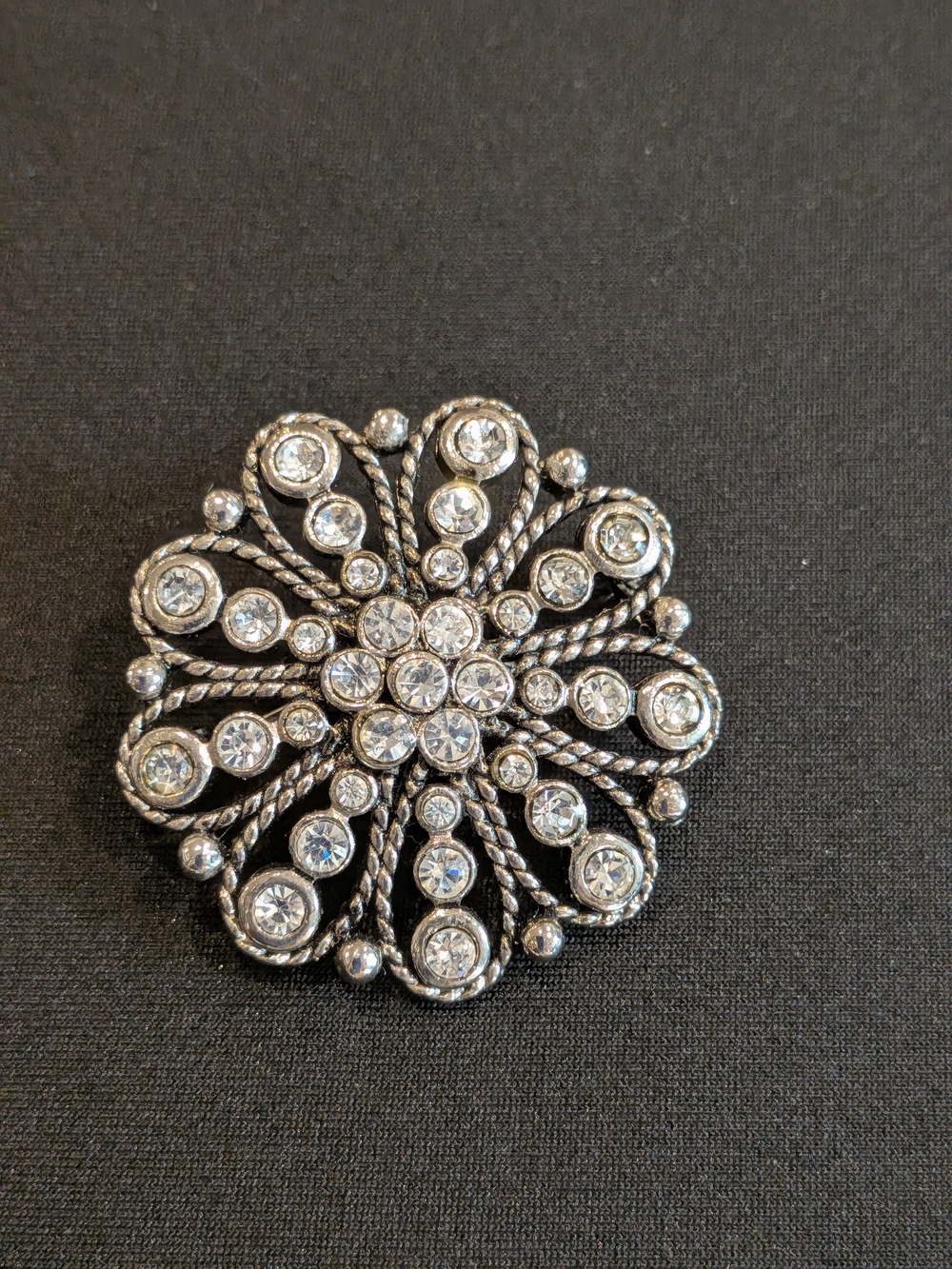 Silver-Tone Crystal Floral Brooch - Classic Sparkle
